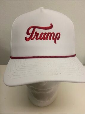 USA Rare Trump White & Red Baseball Cap Hat Adjustable Embroidered Rope Imperial